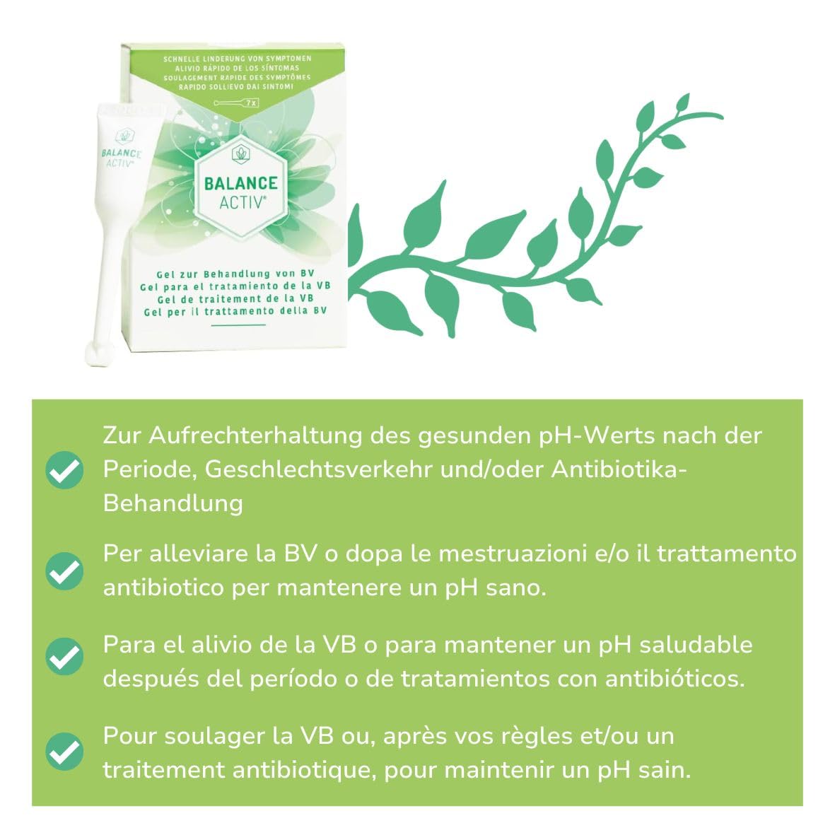 Vaginose- Balance Activ Gel, hilft dabei bakterielle Vaginose zu bekämpfen, balanciert Ihren pH-Wert. 1 Packung