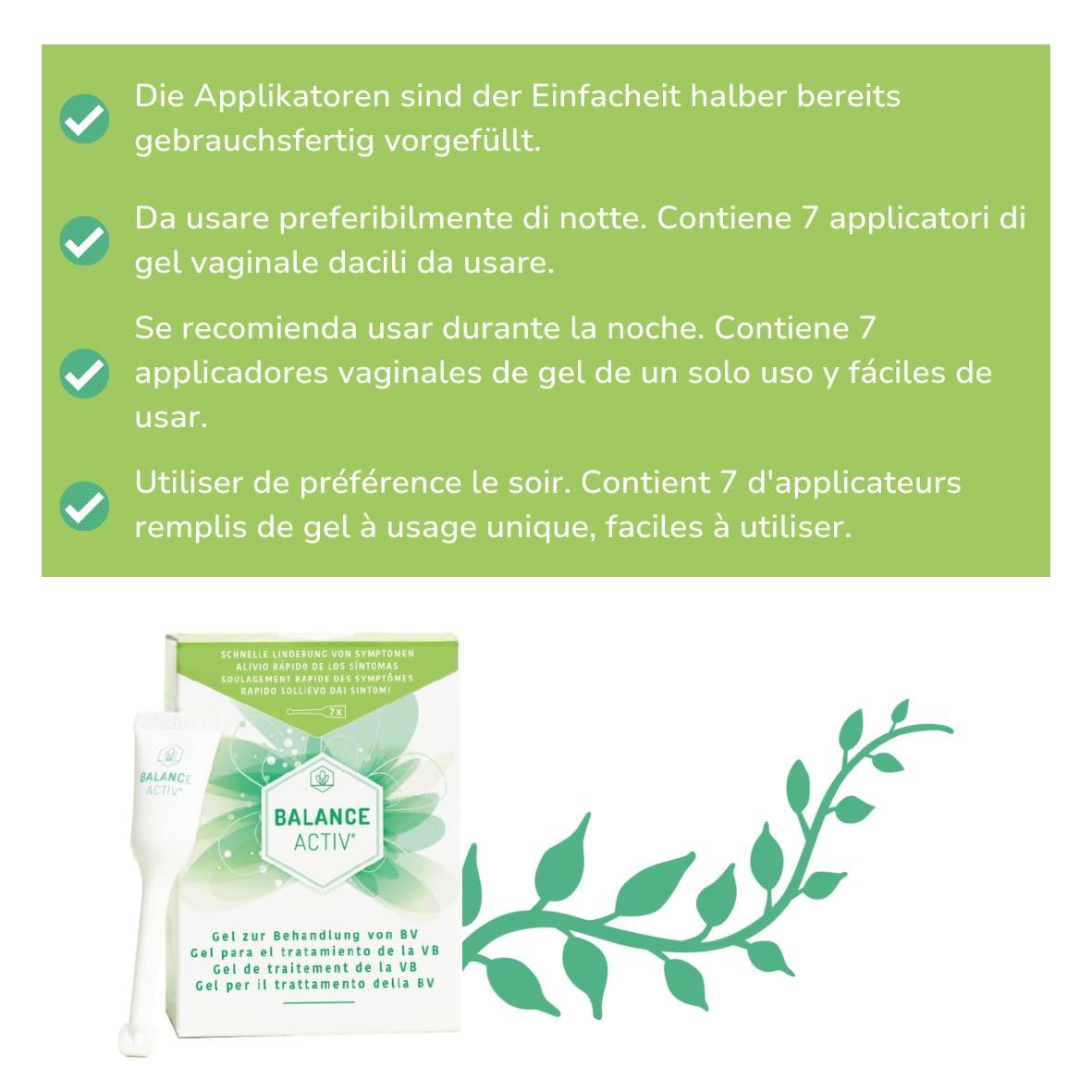 Vaginose- Balance Activ Gel, hilft dabei bakterielle Vaginose zu bekämpfen, balanciert Ihren pH-Wert. 1 Packung