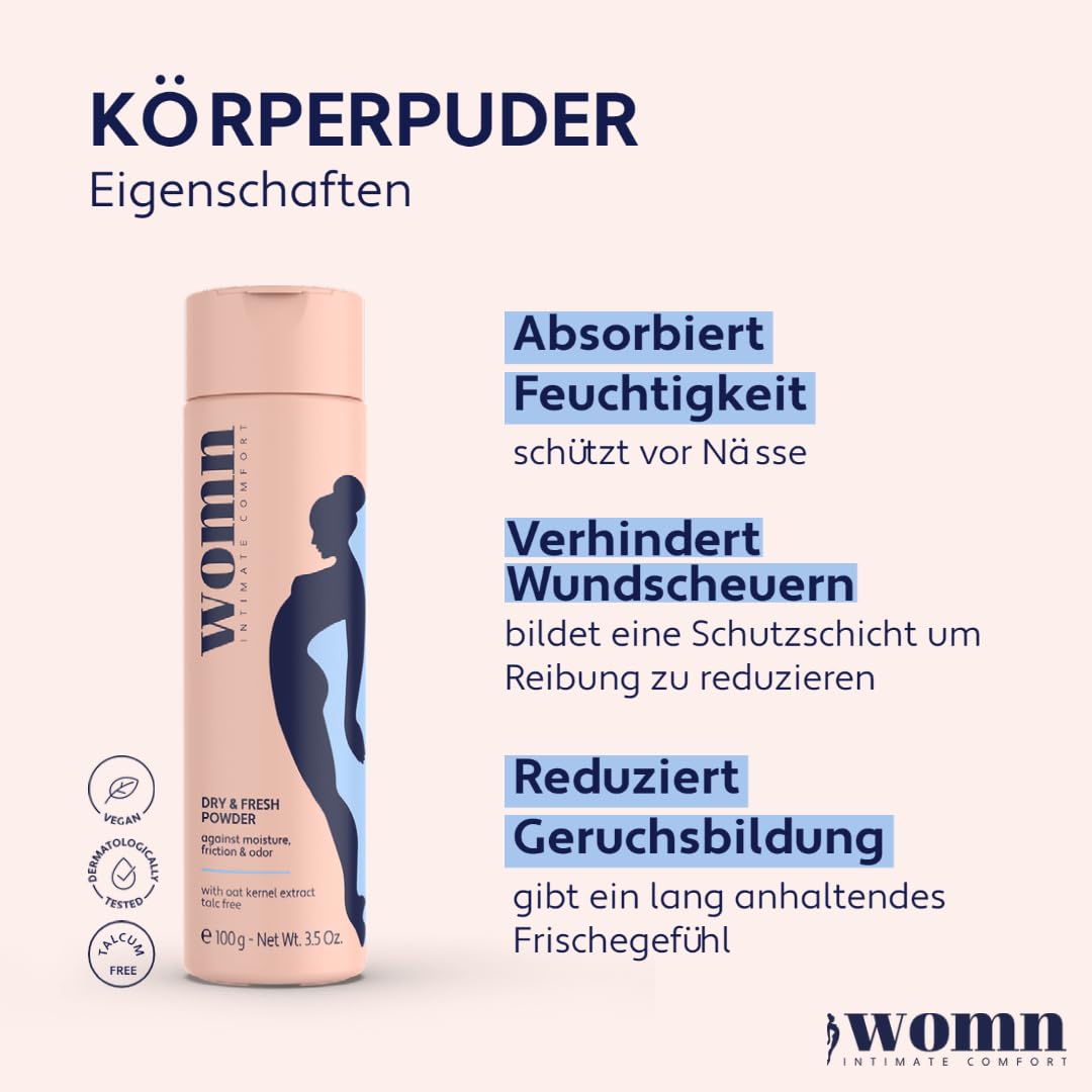 Talkumfreier Körperpuder für den Intimbereich-Damen ( auch Leiste und unter den Brüsten) – Absorbiert Schweiß und beugt Wundscheuern sowie Gerüchen vor