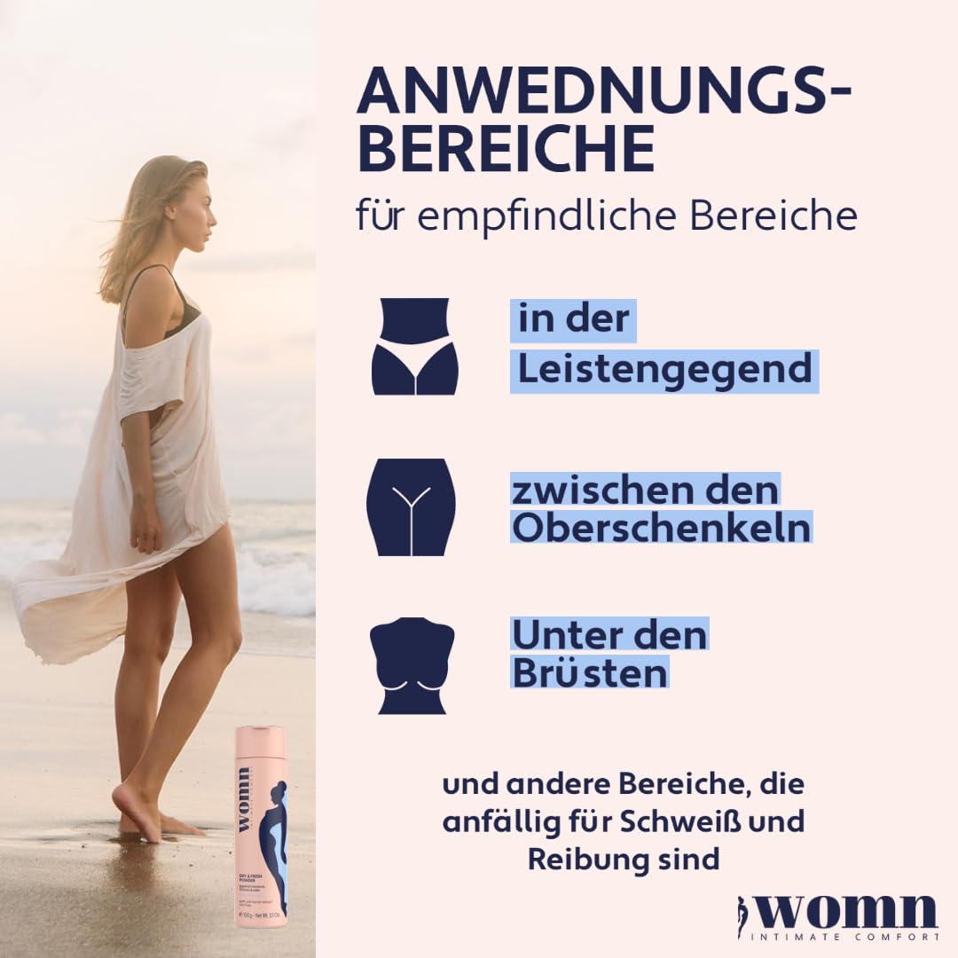 Talkumfreier Körperpuder für den Intimbereich-Damen ( auch Leiste und unter den Brüsten) – Absorbiert Schweiß und beugt Wundscheuern sowie Gerüchen vor
