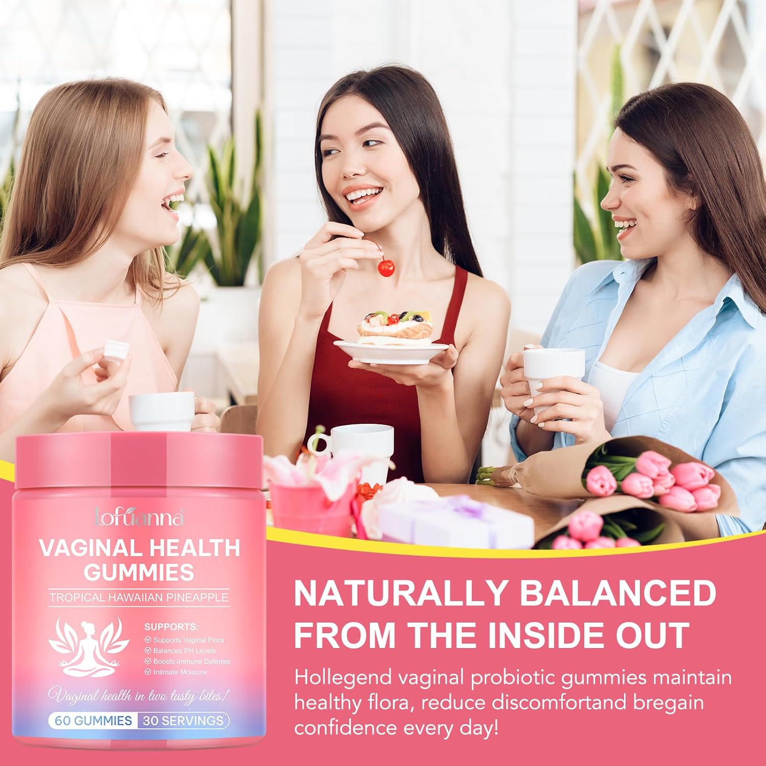 Premium Vaginale Probiotika Quelle Weibliche Gummies - Vaginal Health Supplement Weibliche Gummies für Frauen PH Balance, Immunstützung & Darmgesundheit, Ananas Geschmack Glutenfrei