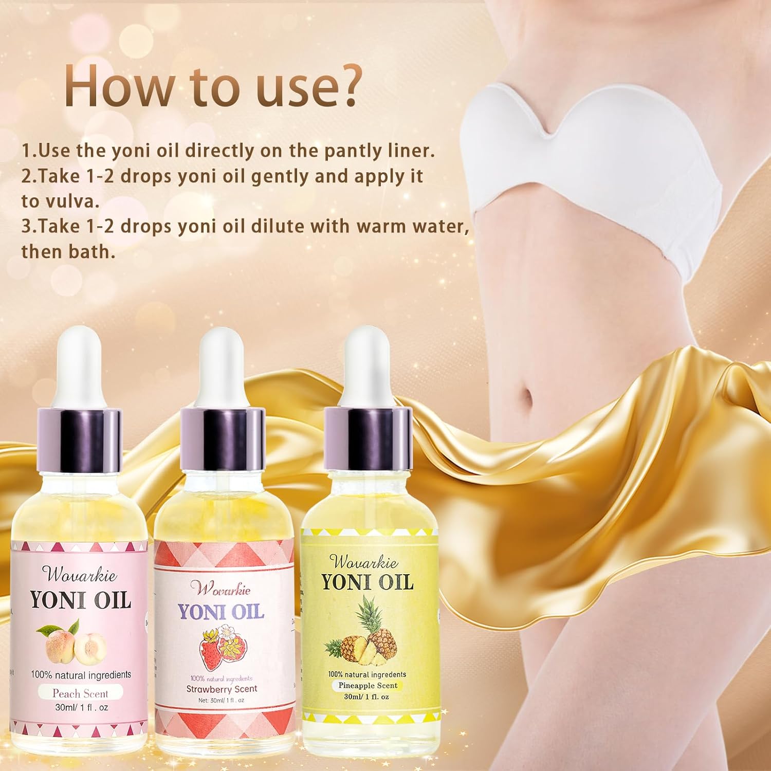 3PCS Yoni Oil for Women pH Balance, Feminine Deodorant Vaginal Moisturizer, Feminine Care All Natural Yoni Oil(Strawberry Peach Pineapple)