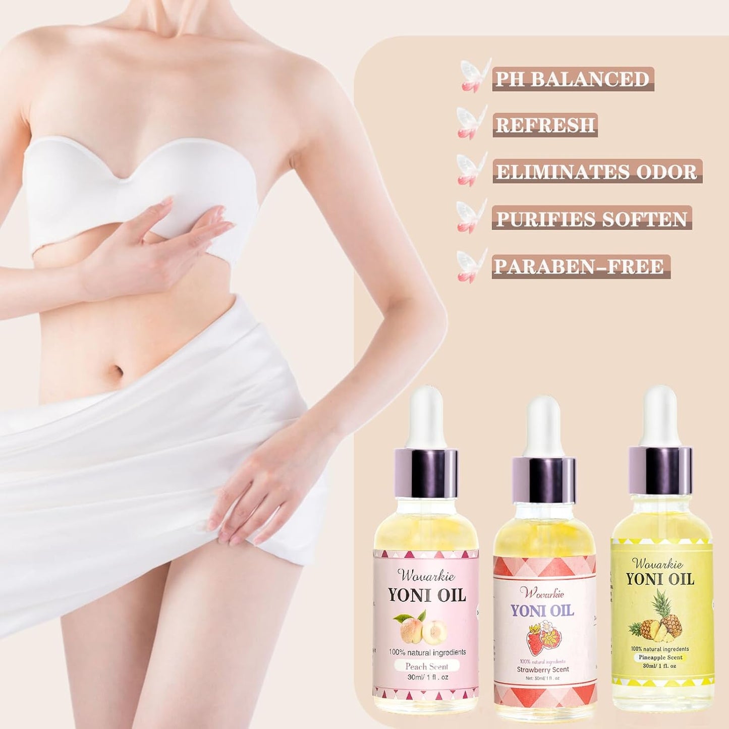 3PCS Yoni Oil for Women pH Balance, Feminine Deodorant Vaginal Moisturizer, Feminine Care All Natural Yoni Oil(Strawberry Peach Pineapple)