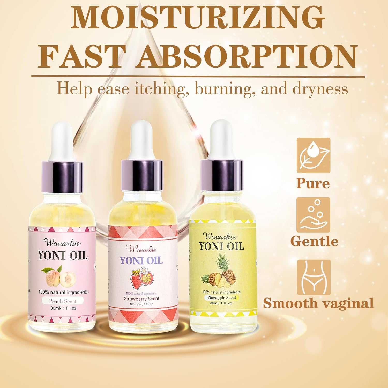 3PCS Yoni Oil for Women pH Balance, Feminine Deodorant Vaginal Moisturizer, Feminine Care All Natural Yoni Oil(Strawberry Peach Pineapple)