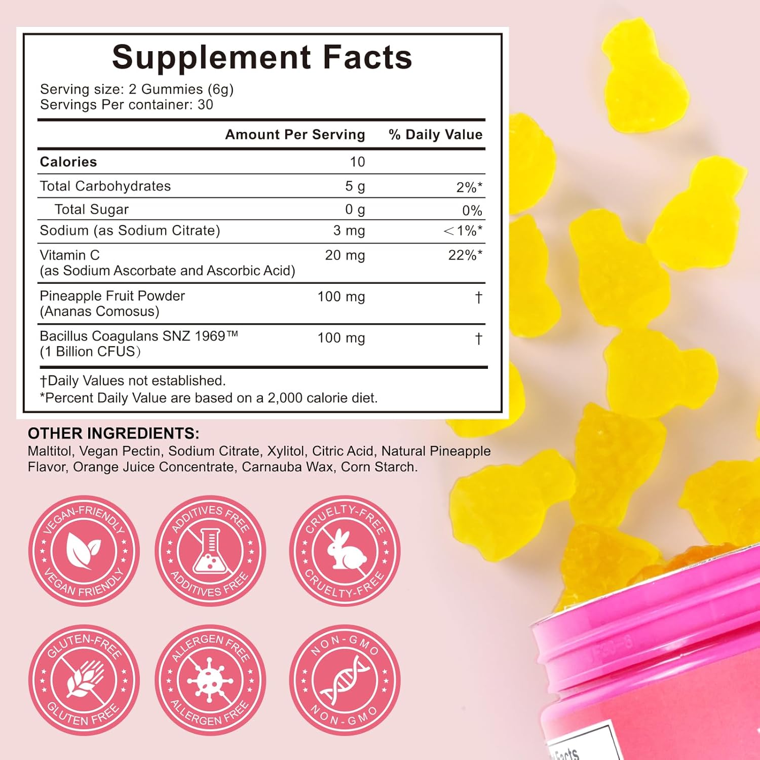 Premium Vaginale Probiotika Quelle Weibliche Gummies - Vaginal Health Supplement Weibliche Gummies für Frauen PH Balance, Immunstützung & Darmgesundheit, Ananas Geschmack Glutenfrei