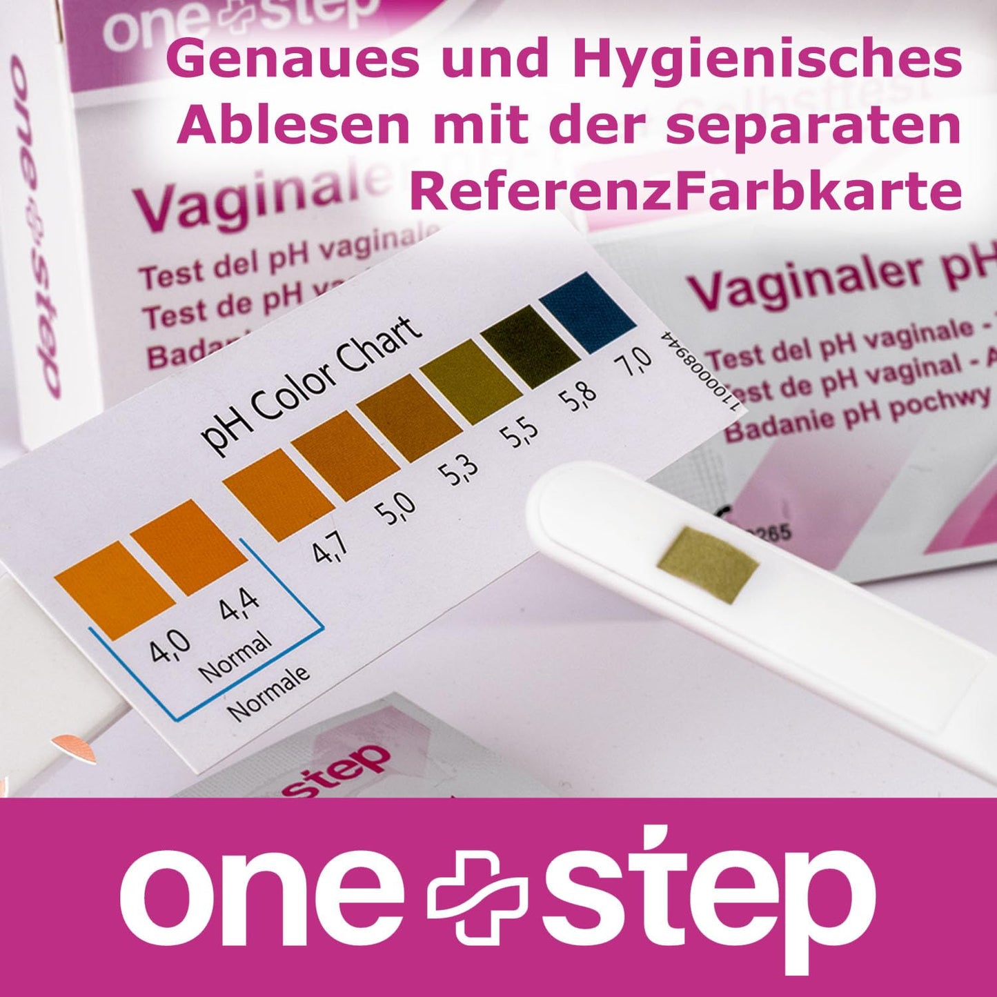 5 x One+Step vaginaler pH-Test I Zur Früherkennung bakterieller Infektionen I Schwangerschaftsvorsorge I Blasensprung I Bakterielle Vaginose I Mit zusätzlicher Farbkarte zum hygienischen Ablesen