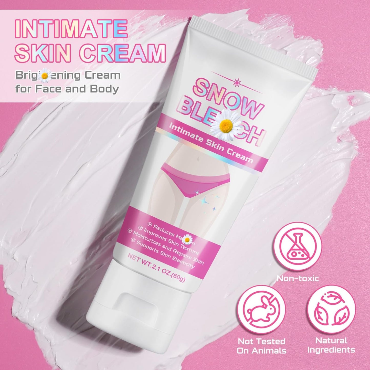 Intim Bleaching Creme - Whitening Cream - Bleichcreme Pigmentflecken Entferner - Aufhellungscreme Für Bikini Skin & Underarm - Snow Wh-i-te Cream mit Vitamin C, Centella Asiatica & Kamille