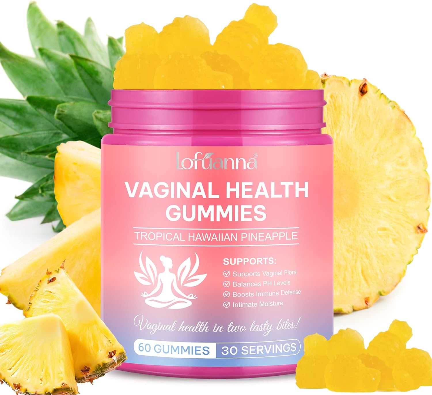 Premium Vaginale Probiotika Quelle Weibliche Gummies - Vaginal Health Supplement Weibliche Gummies für Frauen PH Balance, Immunstützung & Darmgesundheit, Ananas Geschmack Glutenfrei