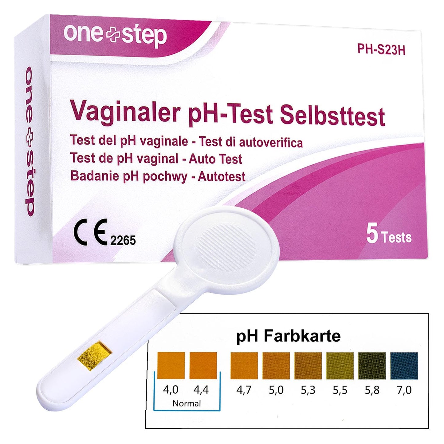 5 x One+Step vaginaler pH-Test I Zur Früherkennung bakterieller Infektionen I Schwangerschaftsvorsorge I Blasensprung I Bakterielle Vaginose I Mit zusätzlicher Farbkarte zum hygienischen Ablesen