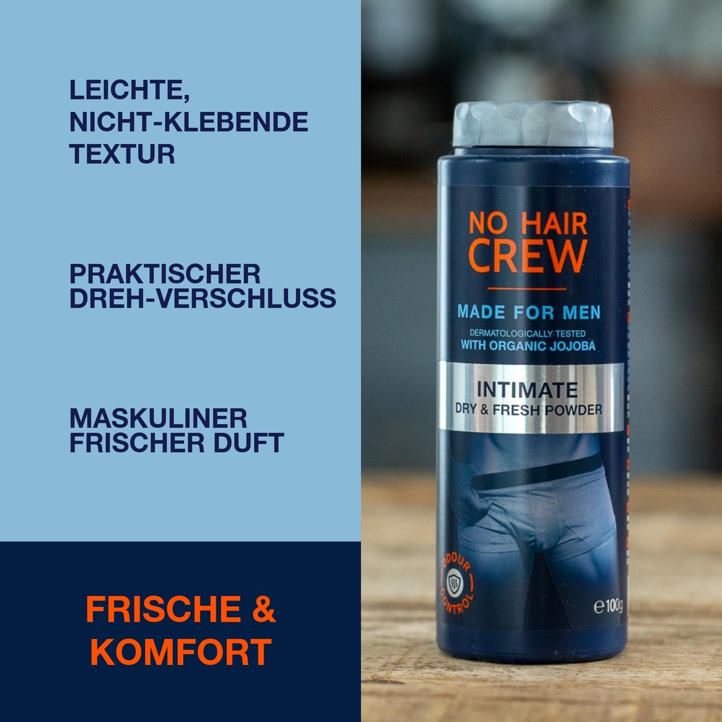 Dry & Fresh Intimpuder für Männer-Schweiß-STOP– Premium talkumfreier Körperpuder für den Intimbereich – für ein trockenes frisches Hautgefühl, für Männer, 100 g.