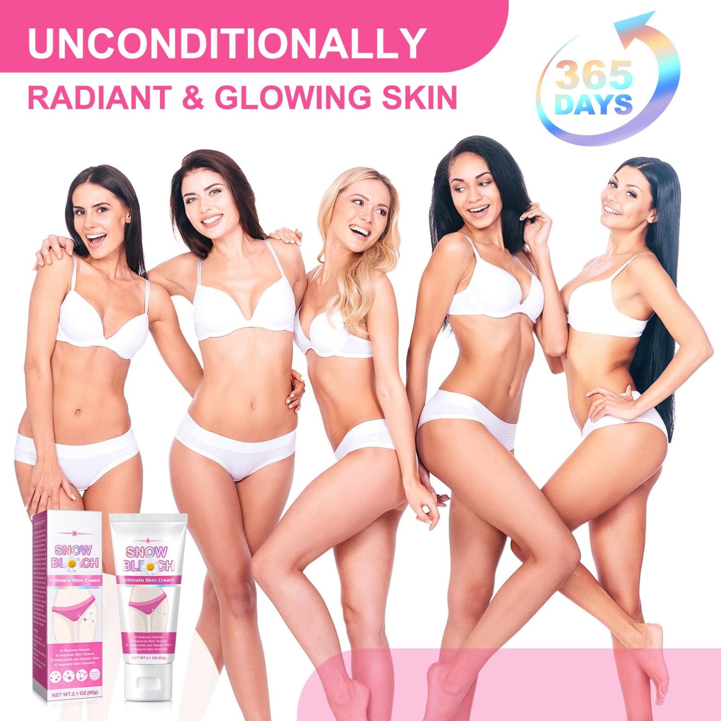 Intim Bleaching Creme - Whitening Cream - Bleichcreme Pigmentflecken Entferner - Aufhellungscreme Für Bikini Skin & Underarm - Snow Wh-i-te Cream mit Vitamin C, Centella Asiatica & Kamille