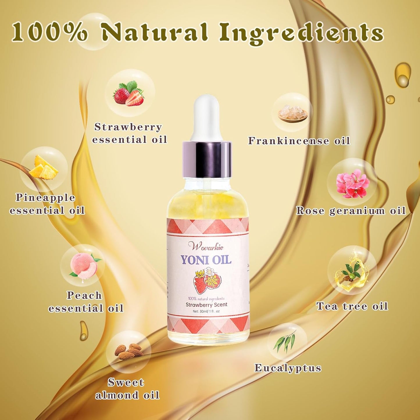 3PCS Yoni Oil for Women pH Balance, Feminine Deodorant Vaginal Moisturizer, Feminine Care All Natural Yoni Oil(Strawberry Peach Pineapple)
