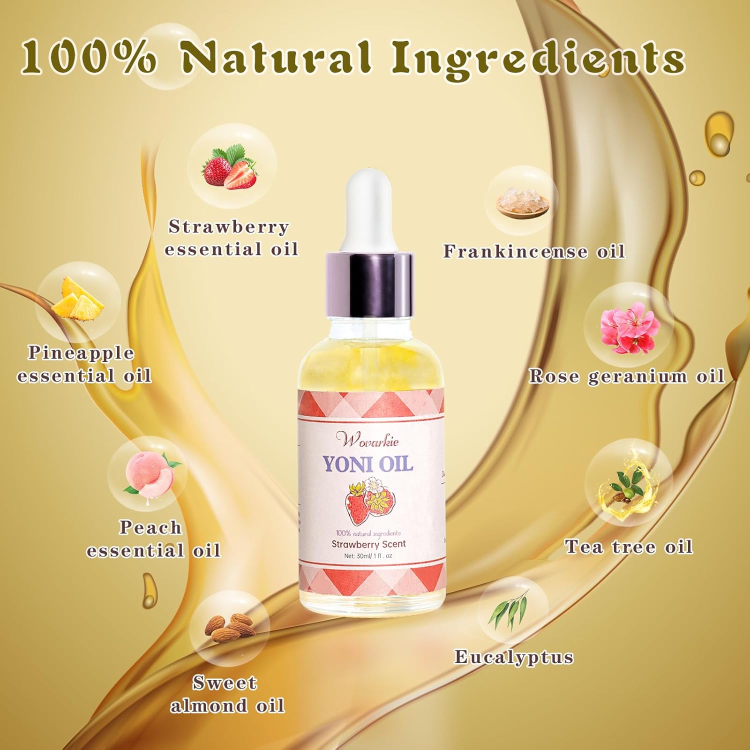 3PCS Yoni Oil for Women pH Balance, Feminine Deodorant Vaginal Moisturizer, Feminine Care All Natural Yoni Oil(Strawberry Peach Pineapple)