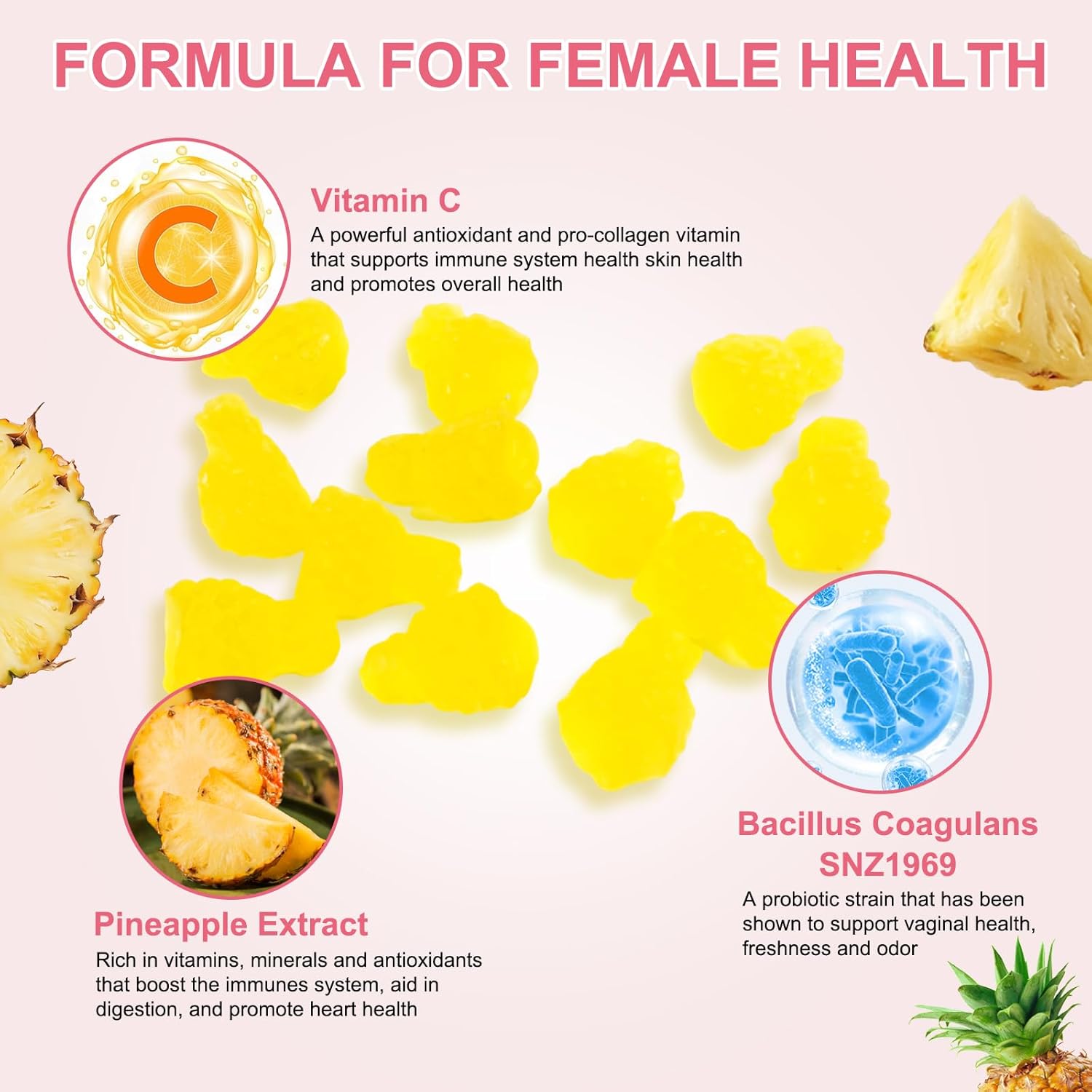 Premium Vaginale Probiotika Quelle Weibliche Gummies - Vaginal Health Supplement Weibliche Gummies für Frauen PH Balance, Immunstützung & Darmgesundheit, Ananas Geschmack Glutenfrei