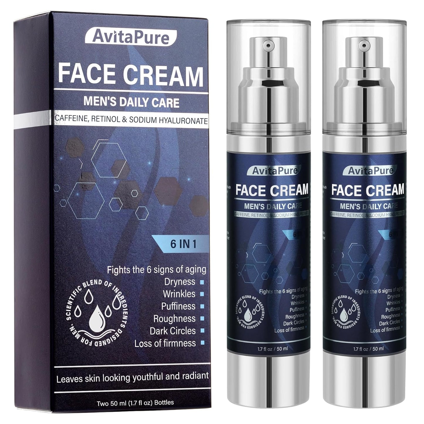 6-in-1 Face Cream for Men – Mens Anti Aging Face Cream w/Caffeine & Retinol to Firm, Hydrate & Refresh Skin, Quick-Absorbing Non-Greasy Formula